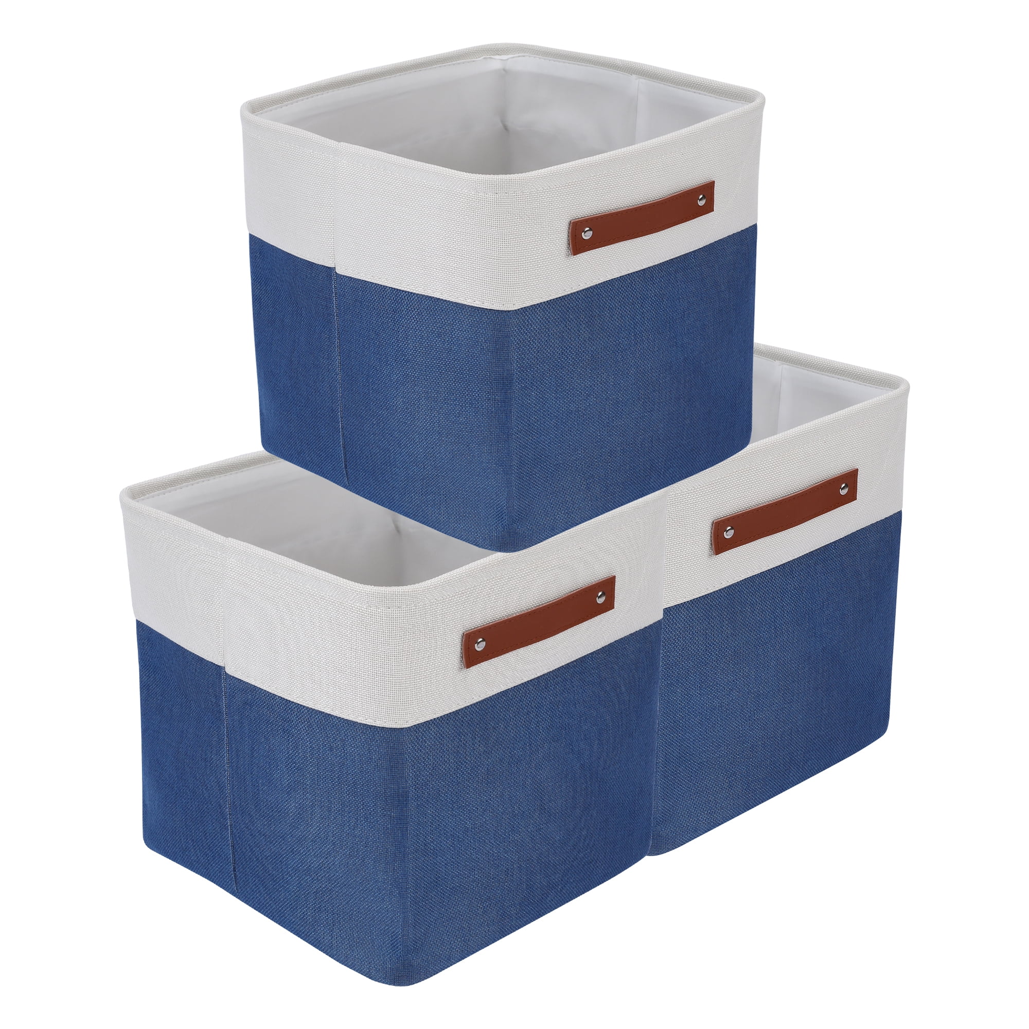 Unique Bargains Storage Cube Fabric Bin with Handles Dark Blue 11*11*11in