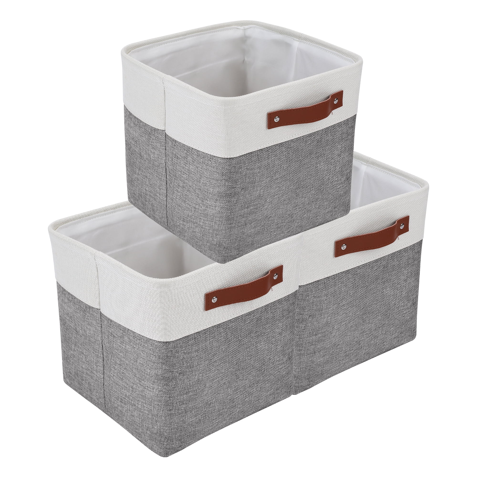 Unique Bargains Storage Cube Fabric Bin with Handles Gray 11*11*11in