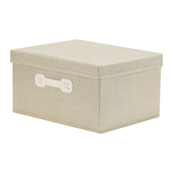 Unique Bargains Storage Cube, Fabric Bin with Lid and Handle Beige 14*11*7in