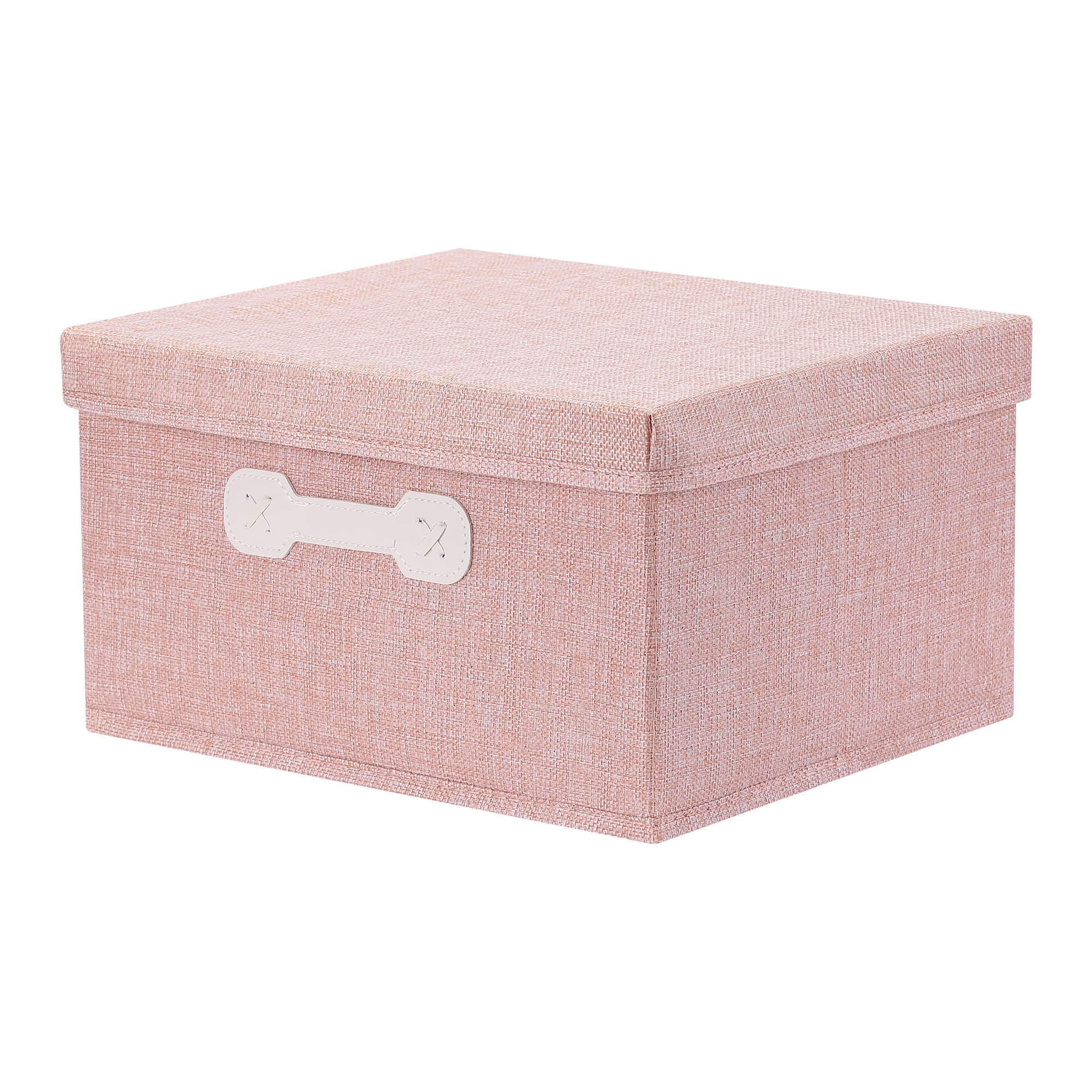 Unique Bargains Storage Cube, Fabric Bin with Lid and Handle Pink 14*11*7in