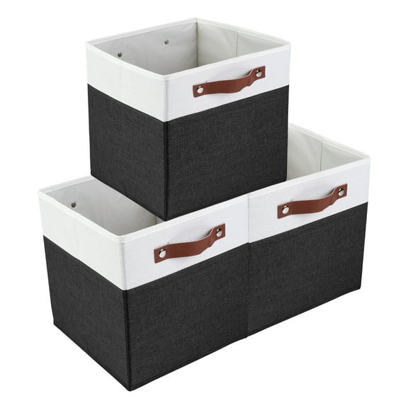 Unique Bargains Storage Cube Fabric Storage Bin with Handles Black 11*11*11in