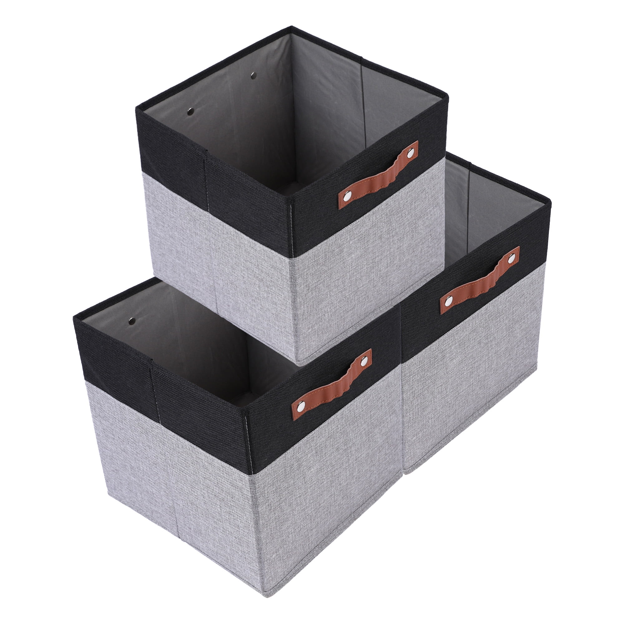 Unique Bargains Storage Cube Fabric Storage Bin with Handles Black 11.8*11.8*11.8in