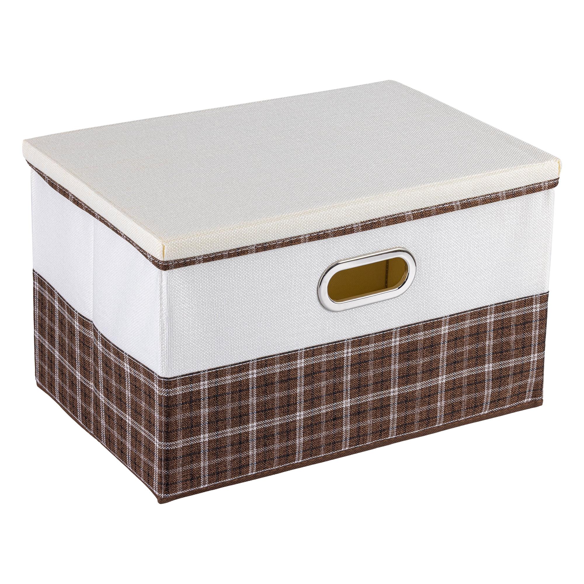 Unique Bargains Storage Cube Fabric Storage Bin with Handles Coffee 16.9*11.8*10.6in
