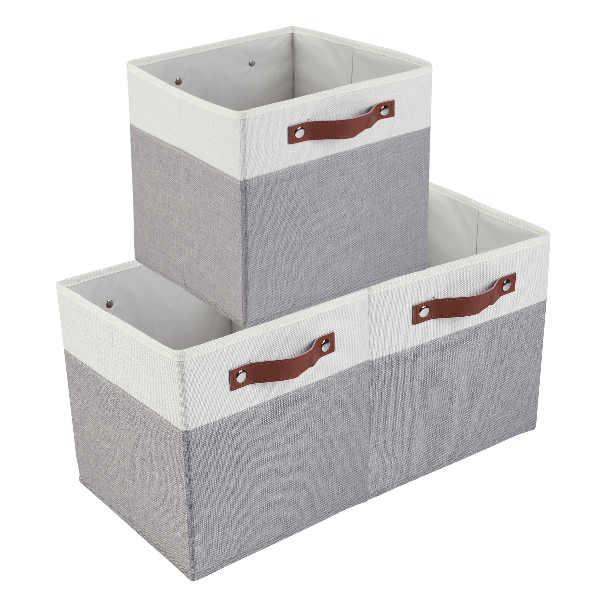 Unique Bargains Storage Cube Fabric Storage Bin with Handles Gray 11.8*11.8*11.8in