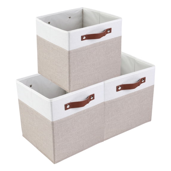 Unique Bargains Storage Cube Fabric Storage Bin with Handles Khaki 11*11*11in