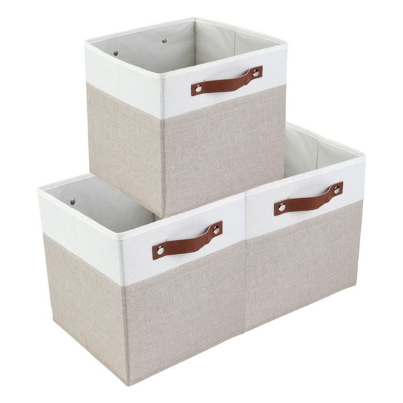 Unique Bargains Storage Cube Fabric Storage Bin with Handles Khaki 11.8*11.8*11.8in