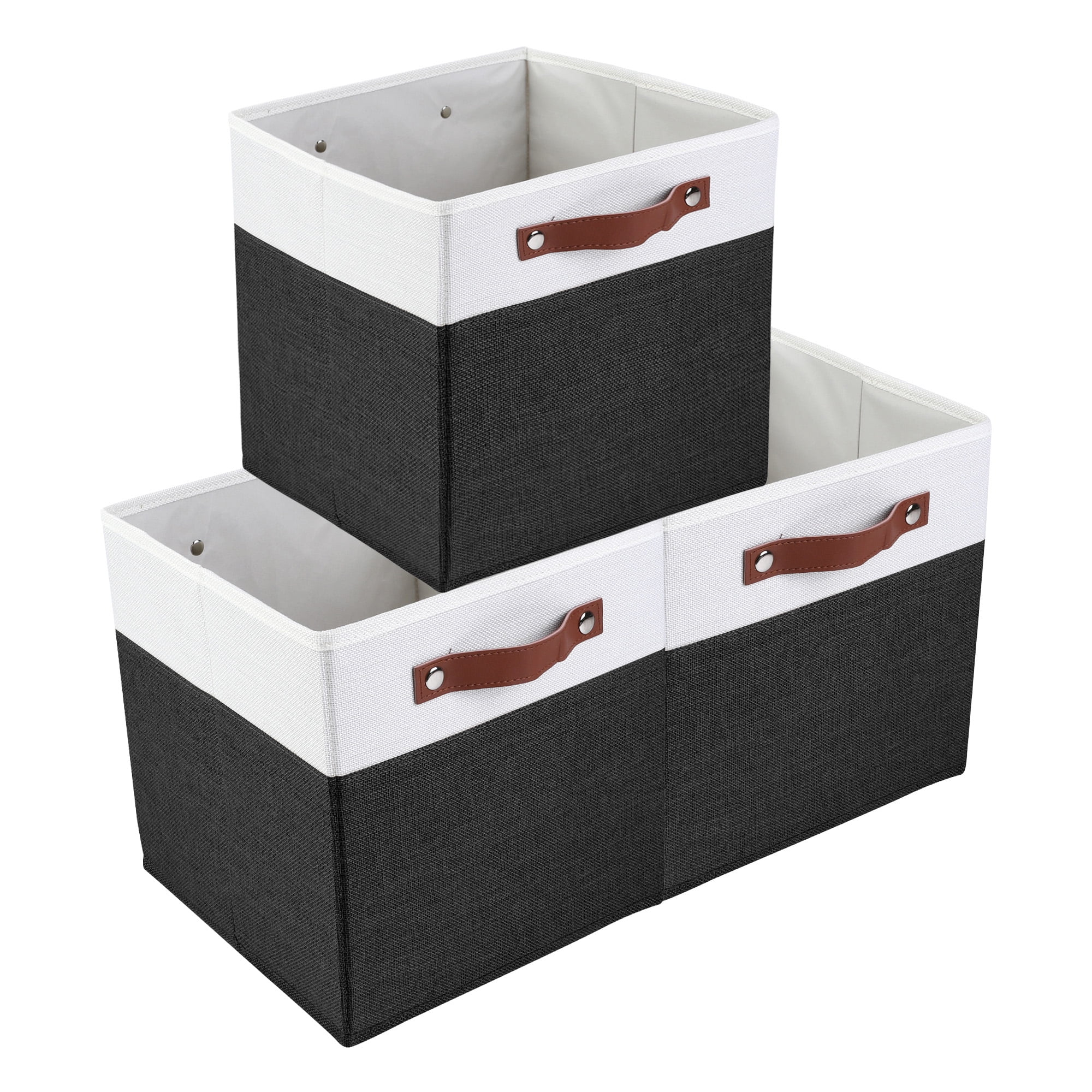 Unique Bargains Storage Cube Fabric Storage Bin with Handles White 13*13*13in