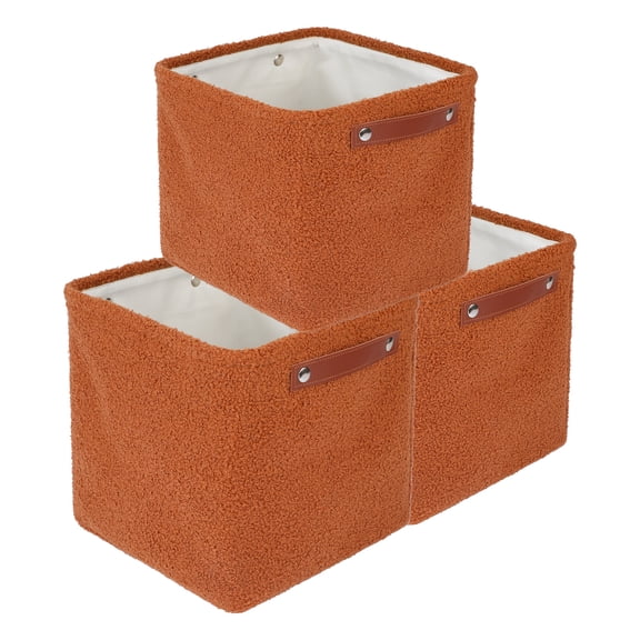 Unique Bargains 3 Packs Collapsible Cotton Storage Bin with Handles Dark Brown