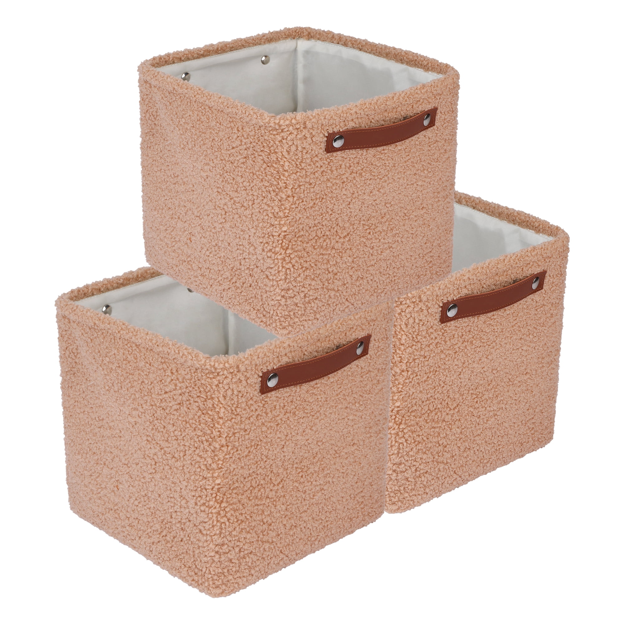 Unique Bargains 3 Packs Collapsible Cotton Storage Bin with Handles Dark Khaki