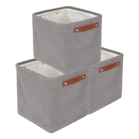 Unique Bargains 3 Packs Collapsible Cotton Storage Bin with Handles Gray