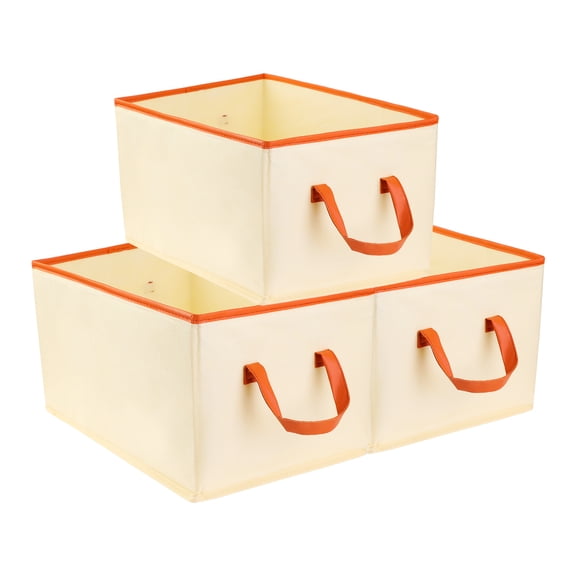 Unique Bargains Storage Cube with Built-In Bottom and Handles 3 Pcs Beige 14.2*9.8*7.9 in