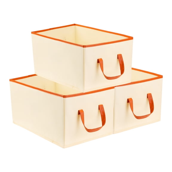 Unique Bargains Storage Cube with Built-In Bottom and Handles 3 Pcs Beige 15.7*9.8*7.9 in