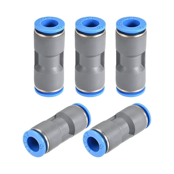 Unique Bargains Straight Push Connectors 10mm Quick Release Pneumatic Connector Plastic Union Tube Fitting Grey 5Pcs