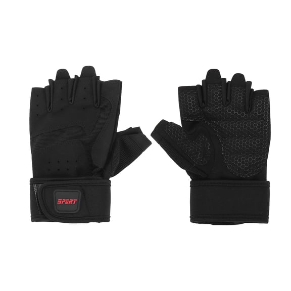 Unique Bargains Strength Training Sport Gloves Durable Extended Wristband Half-finger Athletic Gloves Medium Black