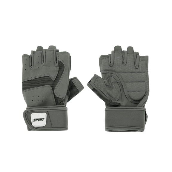 Unique Bargains Strength Training Sport Gloves Extended Wristband Half-finger Athletic Gloves Medium Gray