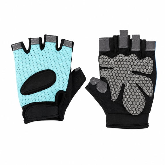 Unique Bargains Strength Training Sport Gloves Reusable Half-finger Athletic Gloves Medium Blue