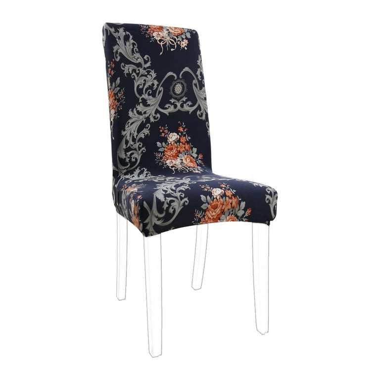 Unique Bargains Stretch Floral Print Dining Chair Cover Deep Blue and Red M