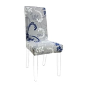 Unique Bargains Stretch Floral Print Dining Chair Cover Gray and Deep Blue M
