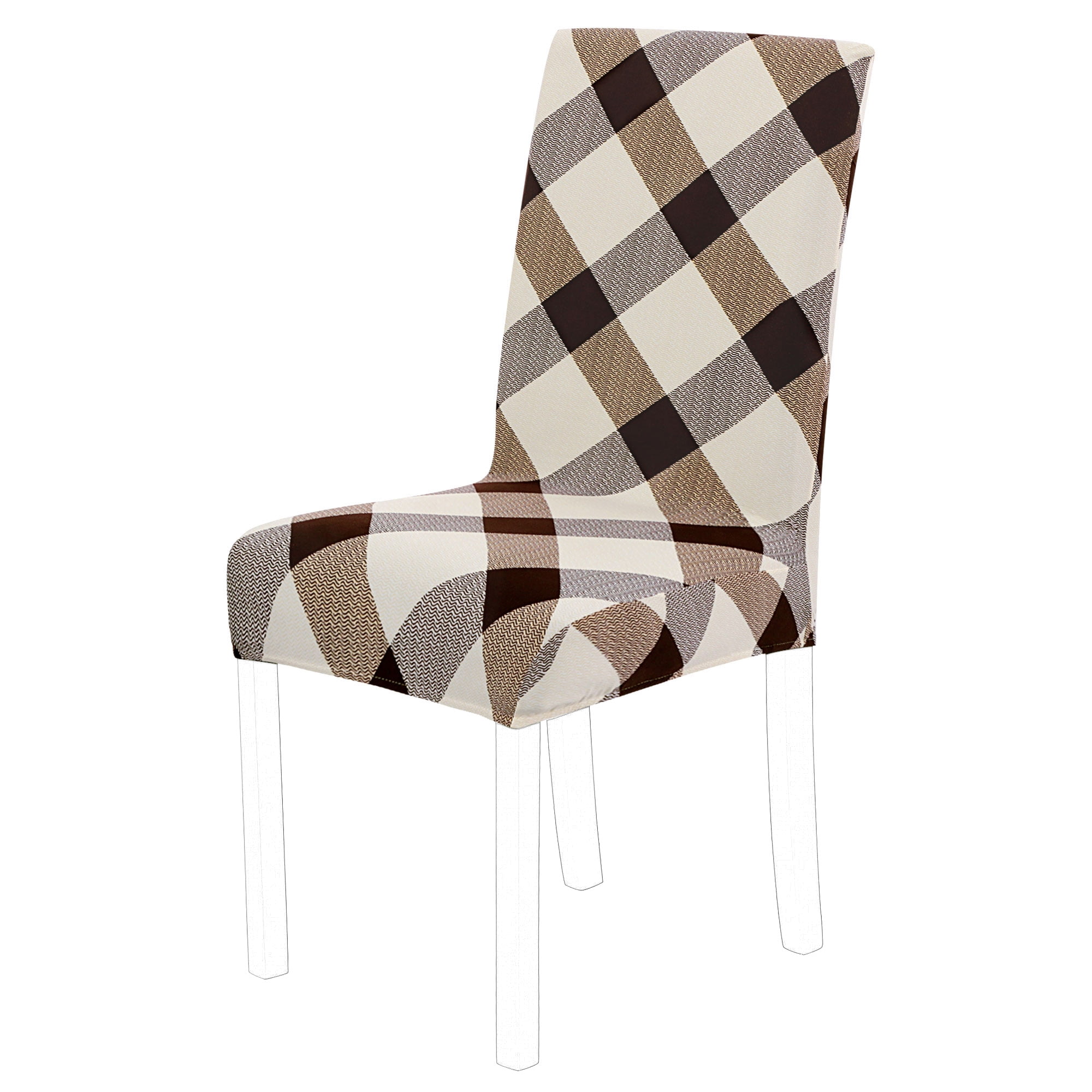 Unique Bargains Stretch Polyester Dining Chair Covers Set of 2, Brown and Beige