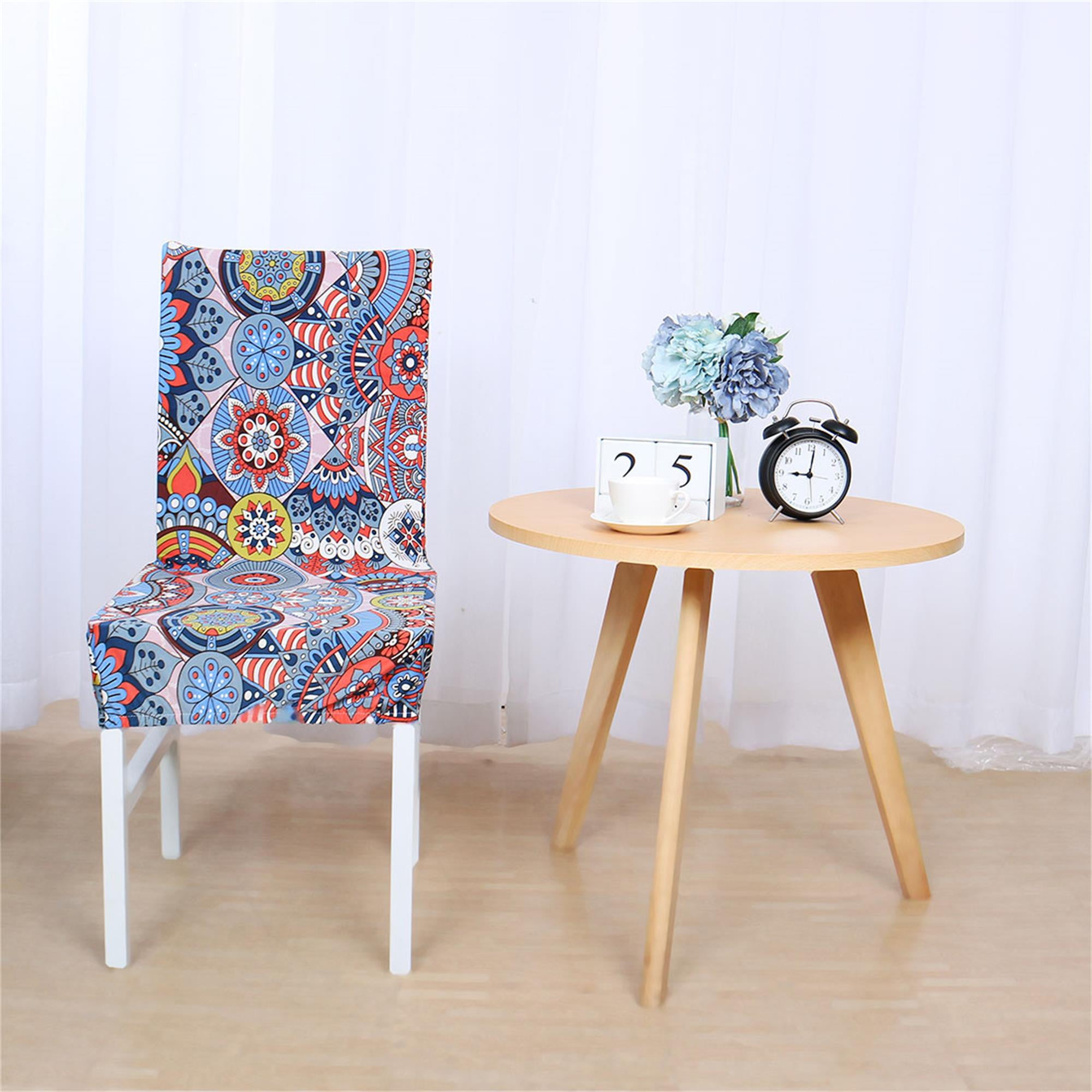 Unique Bargains Stretch Seat Cover for Dining Chair Blue and Orange M
