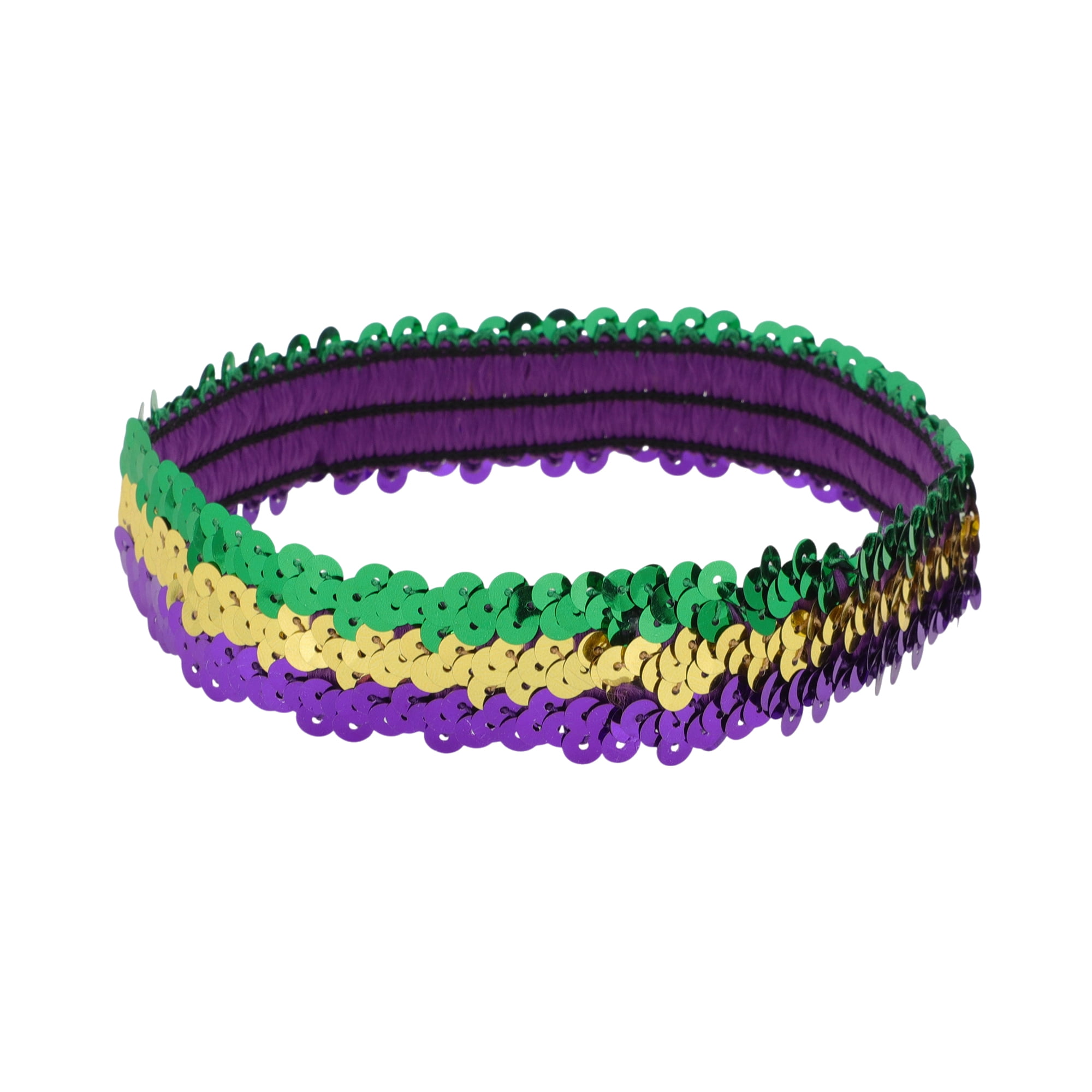 Unique Bargains Stretch Sequins Headbands 1 Pc Gold Tone Green Purple