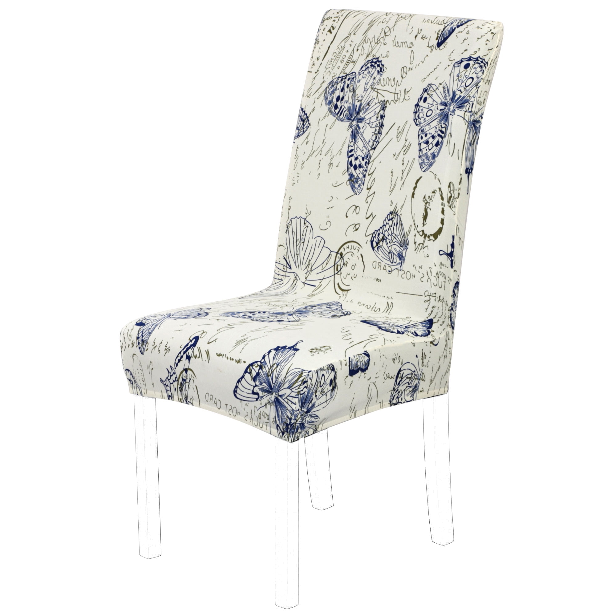 Unique Bargains Stretch Spandex Chair Covers Set of 6, Light Blue and Beige