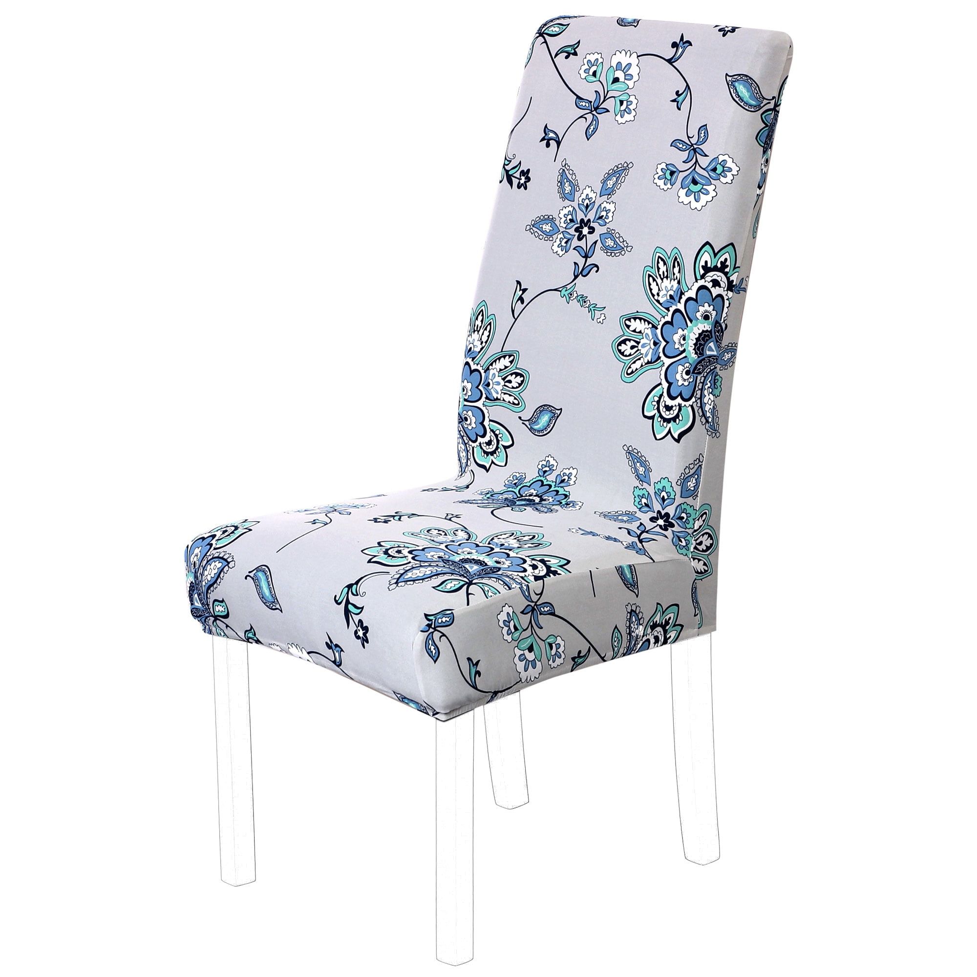 Unique Bargains Stretch Spandex Dining Chair Covers Set of 6 Gray and Blue