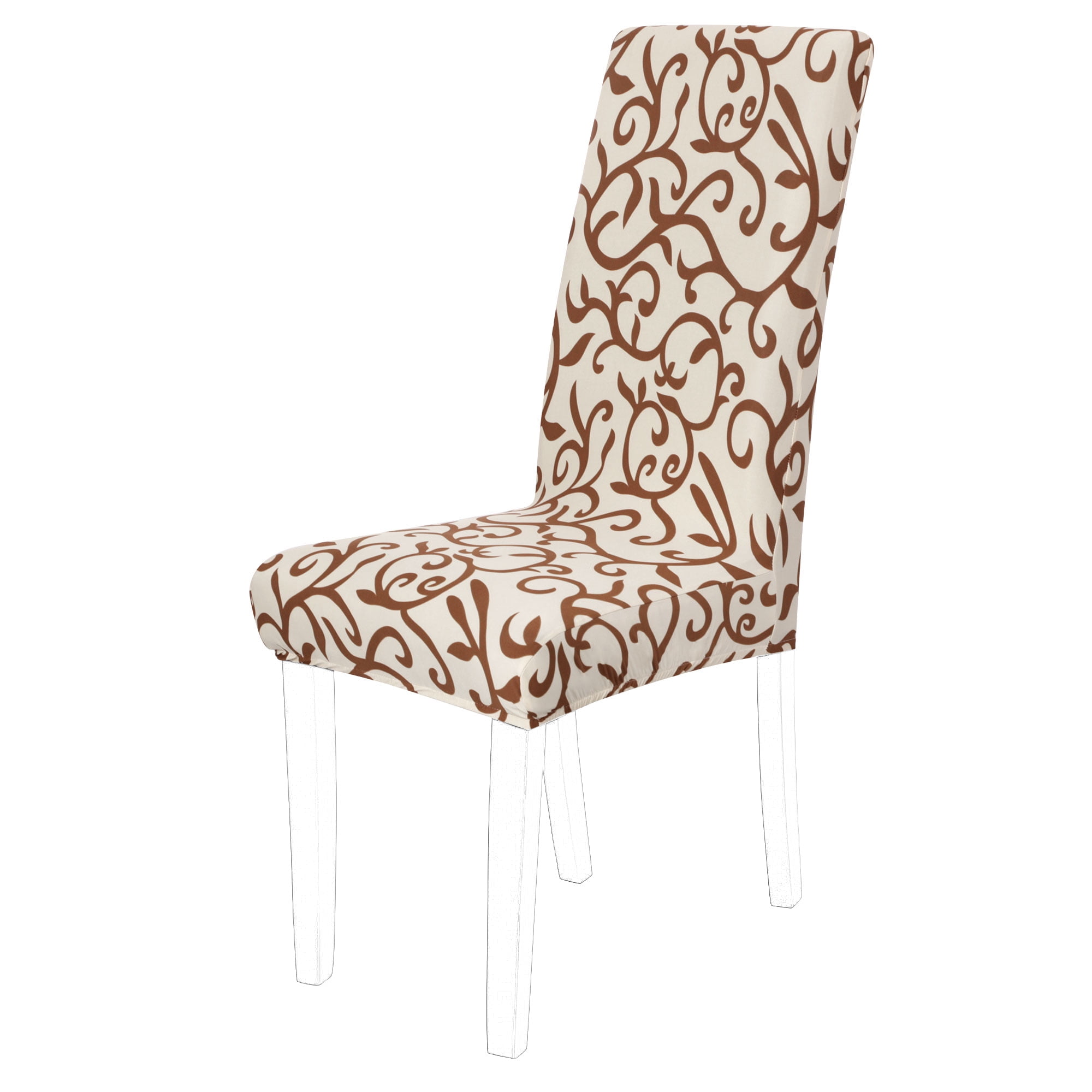 Unique Bargains Stretch Spandex Dining Chair Cushion Slipcovers Champagne + Coffee 2 Pcs