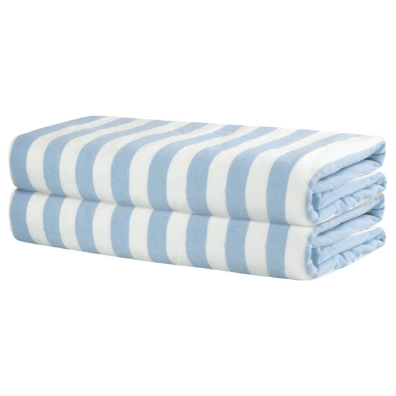 Unique Bargains Stripe 2 Pack Bath Towels Set Cotton Lightweight Towels for Bathroom Blue 28" x 56"