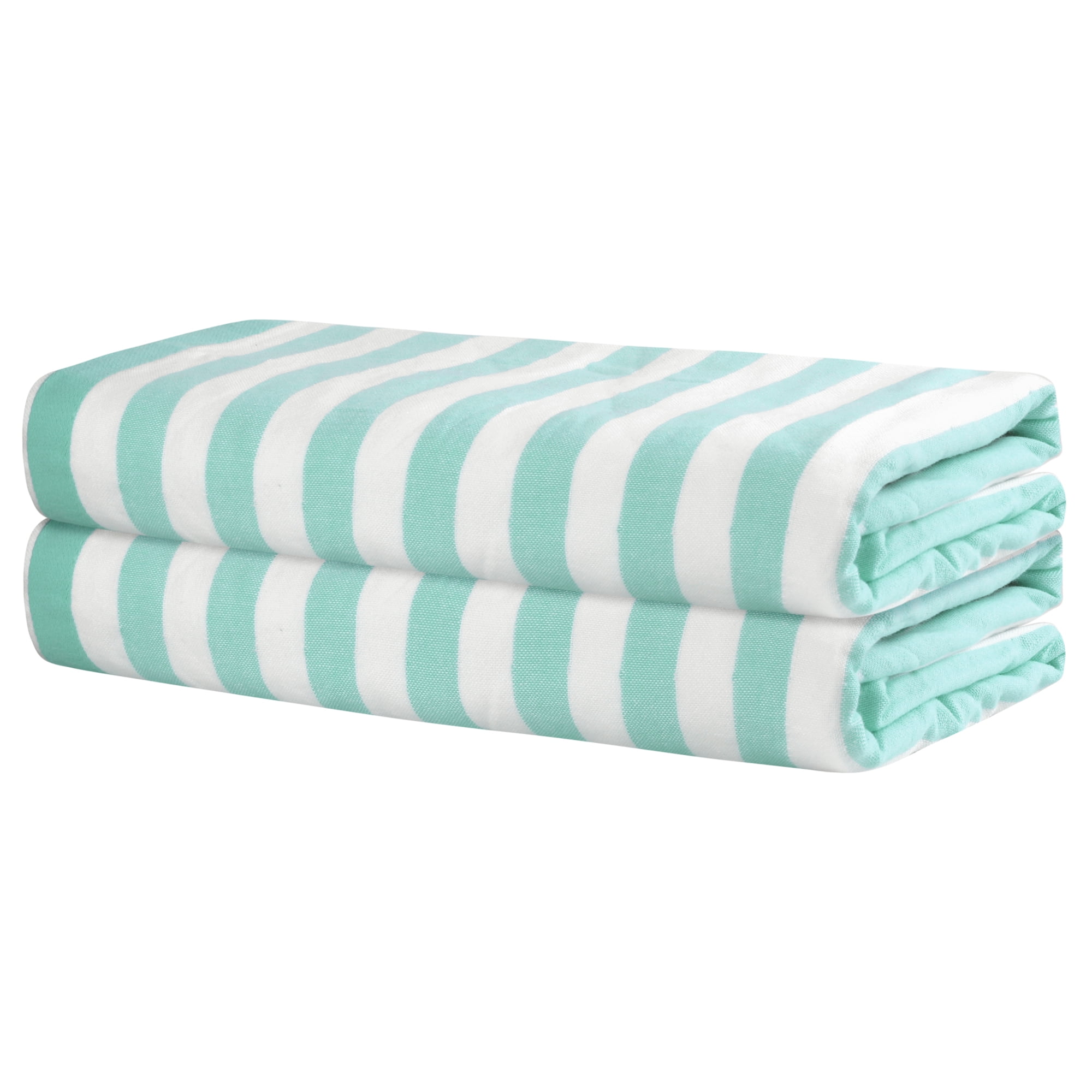 Unique Bargains Stripe 2 Pack Bath Towels Set Cotton Lightweight Towels for Bathroom Green 28" x 56"