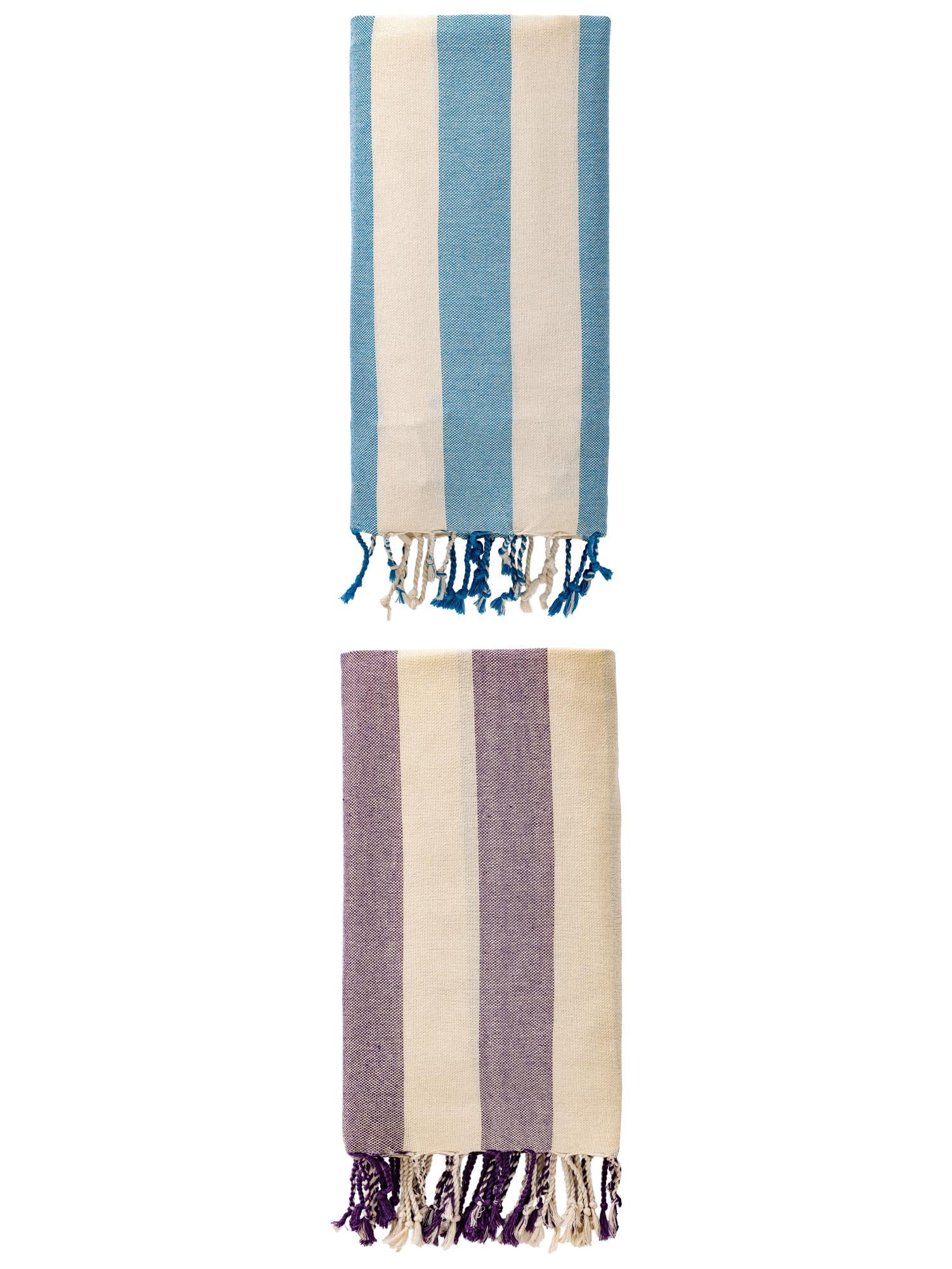 Unique Bargains Stripe Absorbent Quick Dry Beach Towel 2 Pack Blue/Purple 71"x40"
