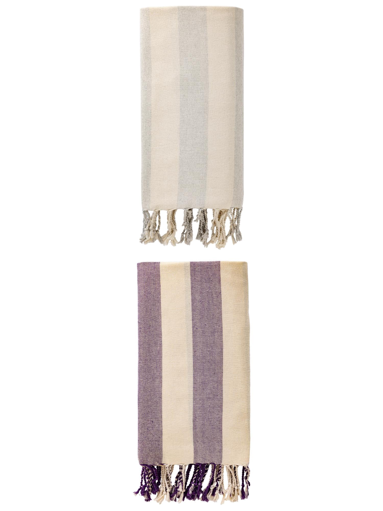 Unique Bargains Stripe Absorbent Quick Dry Beach Towel 2 Pack Purple/Grey 71"x40"