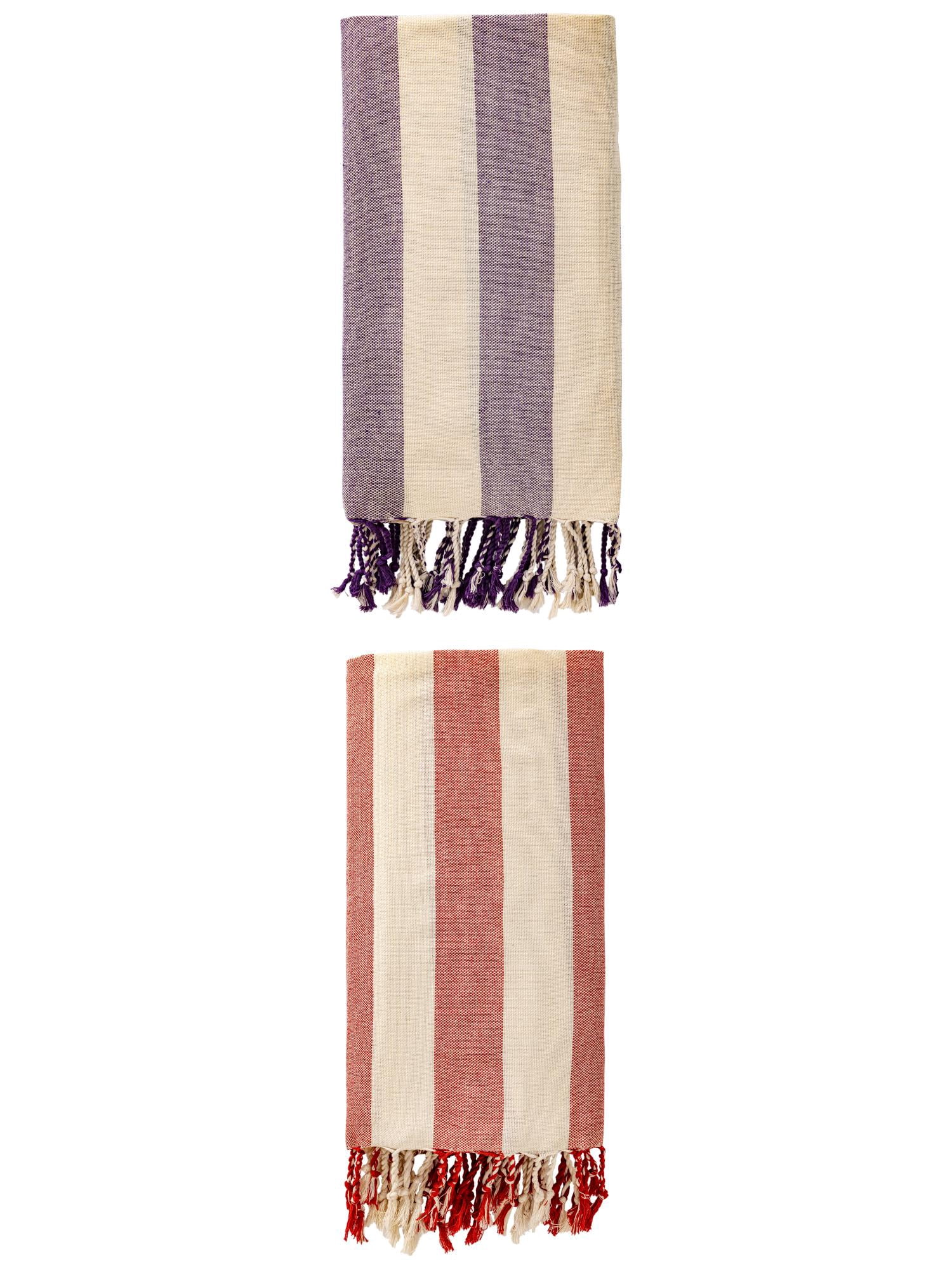 Unique Bargains Stripe Absorbent Quick Dry Beach Towel 2 Pack Purple/Red 71"x40"