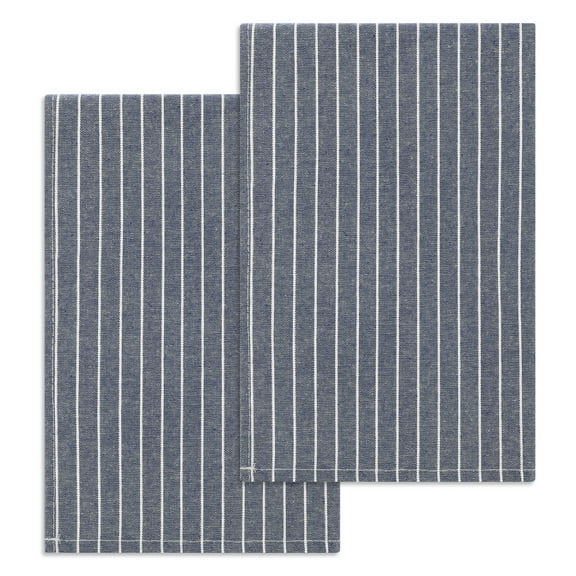 Unique Bargains Stripe Kitchen Towels Highly Absorbent Long-Lasting Hand Towels Dark Blue 2pk