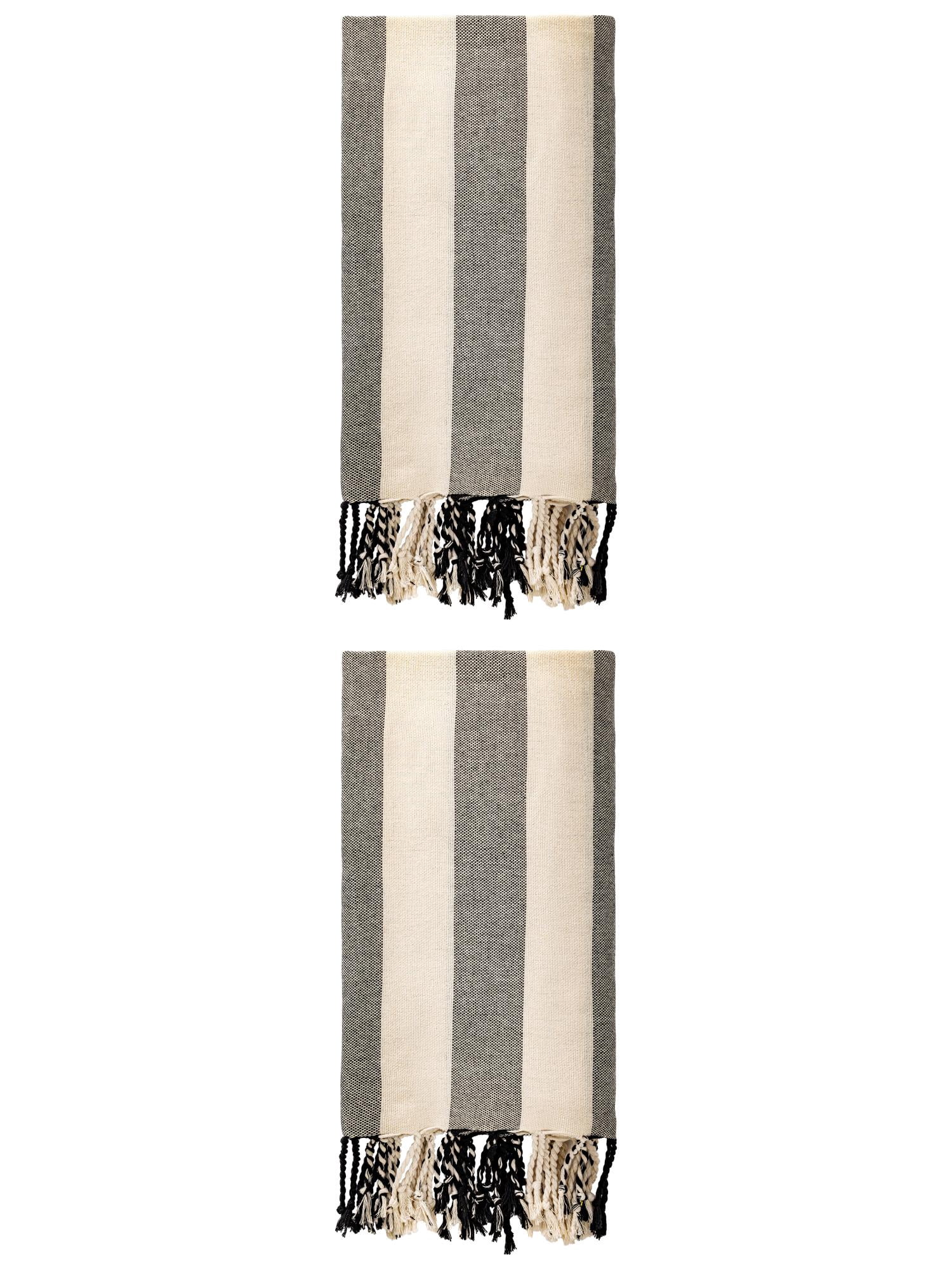 Unique Bargains Stripe Lightweight Absorbent Beach Towel 2 Pack Black 71"x40"