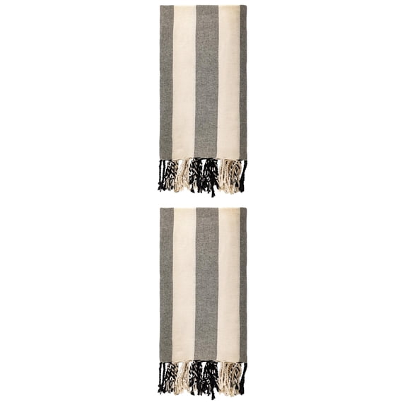 Unique Bargains Stripe Lightweight Absorbent Beach Towel 2 Pack Black 71"x40"