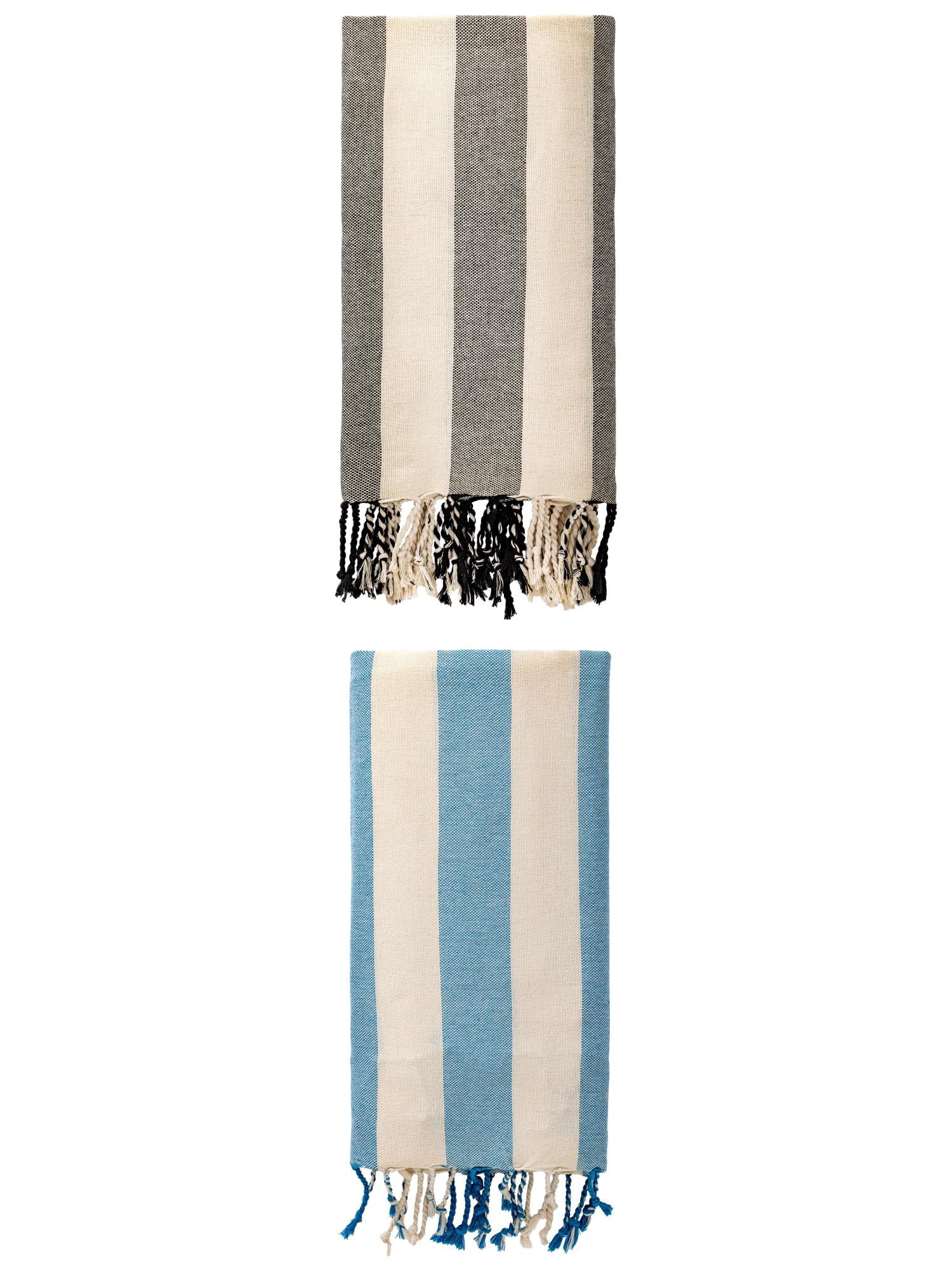 Unique Bargains Stripe Lightweight Absorbent Beach Towel 2 Pack Black/Blue 71"x40"