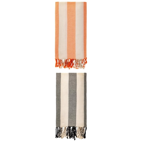 Unique Bargains Stripe Lightweight Absorbent Beach Towel 2 Pack Black/Orange 71"x40"