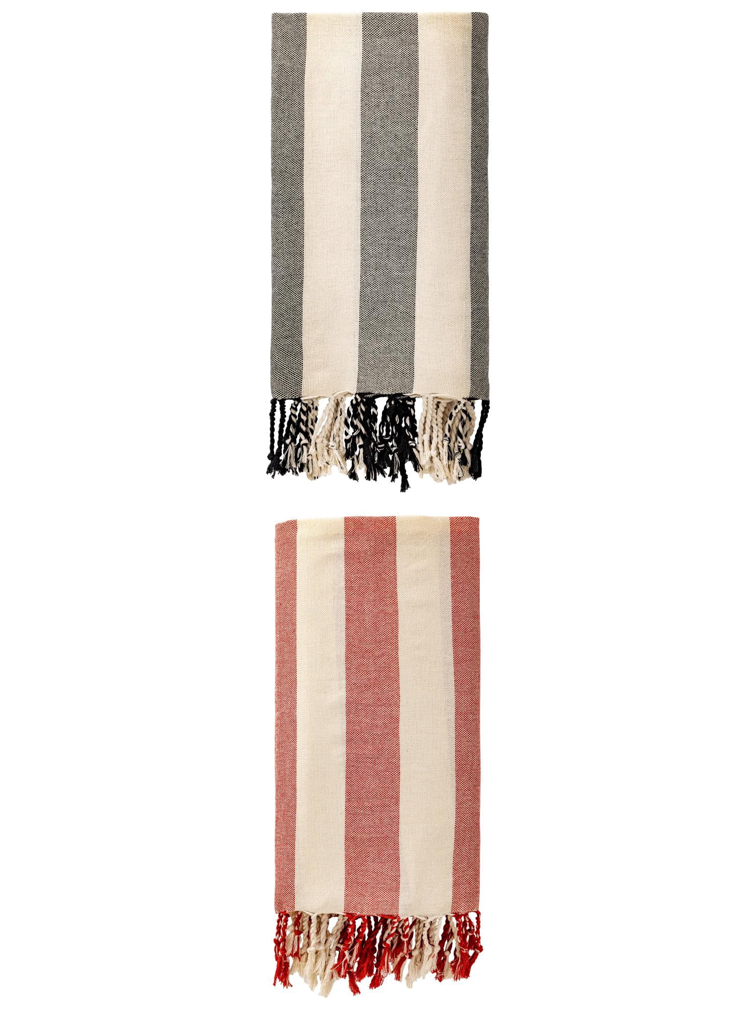 Unique Bargains Stripe Lightweight Absorbent Beach Towel 2 Pack Black/Red 71"x40"