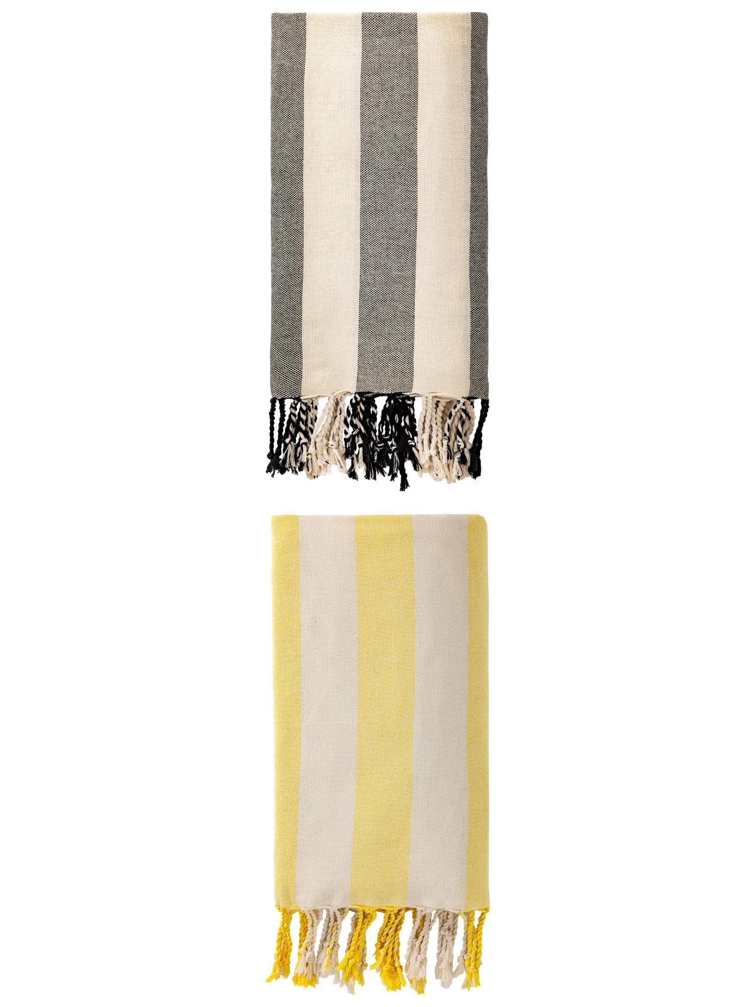 Unique Bargains Stripe Lightweight Absorbent Beach Towel 2 Pack Black/Yellow 71"x40"