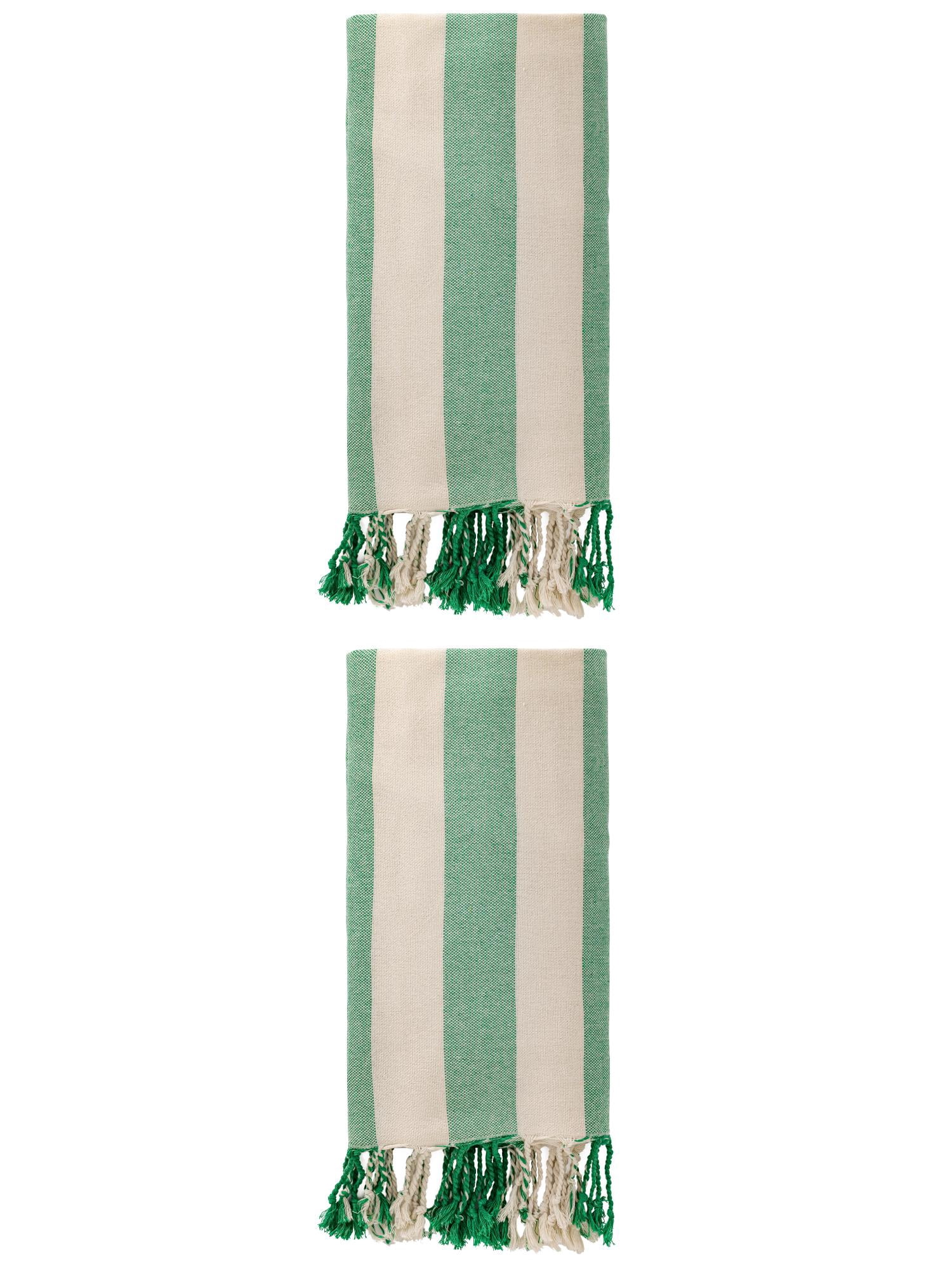Unique Bargains Stripe Lightweight Absorbent Beach Towel 2 Pack Green 71"x40"