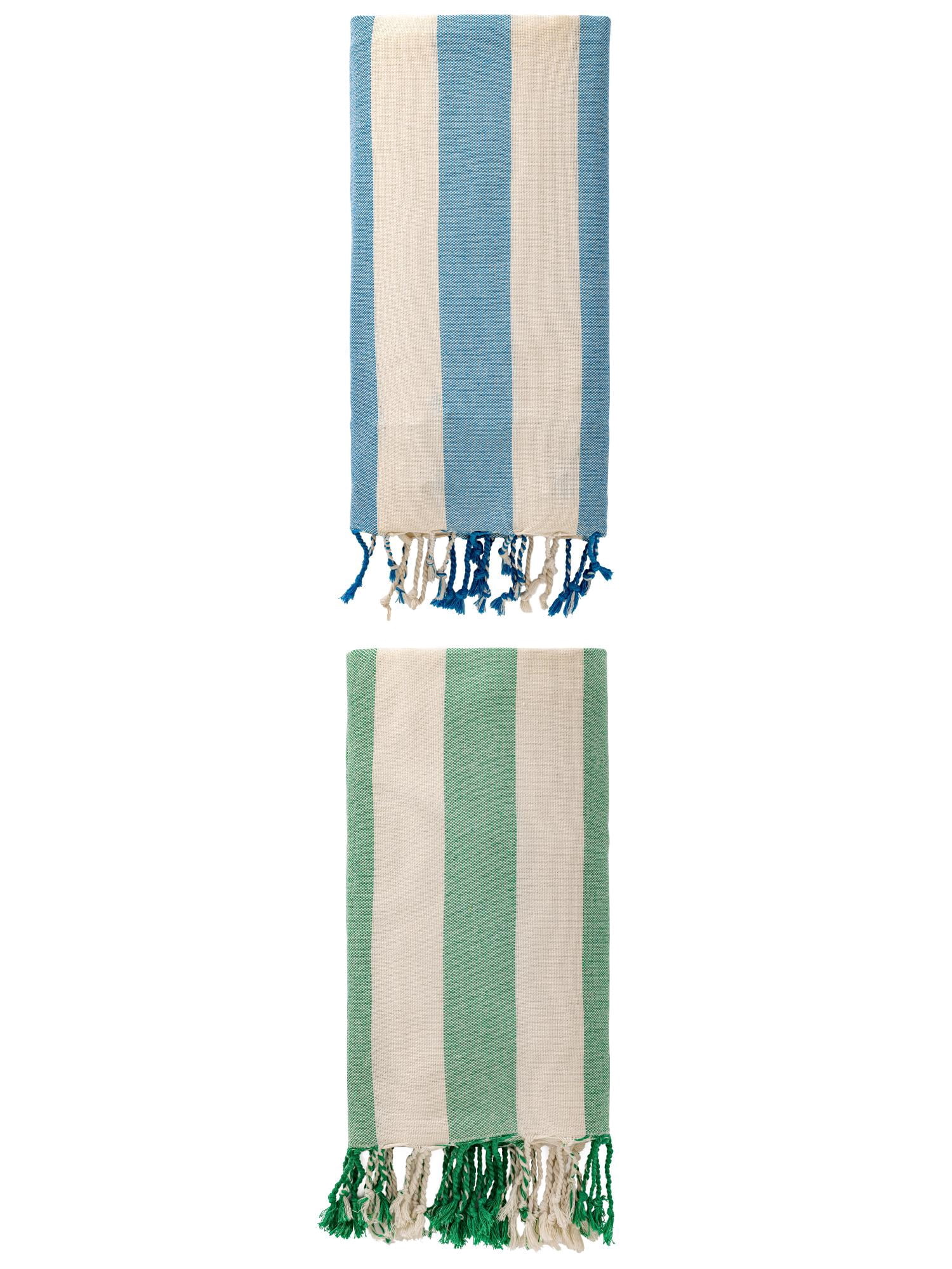 Unique Bargains Stripe Lightweight Absorbent Beach Towel 2 Pack Green/Blue 71"x40"