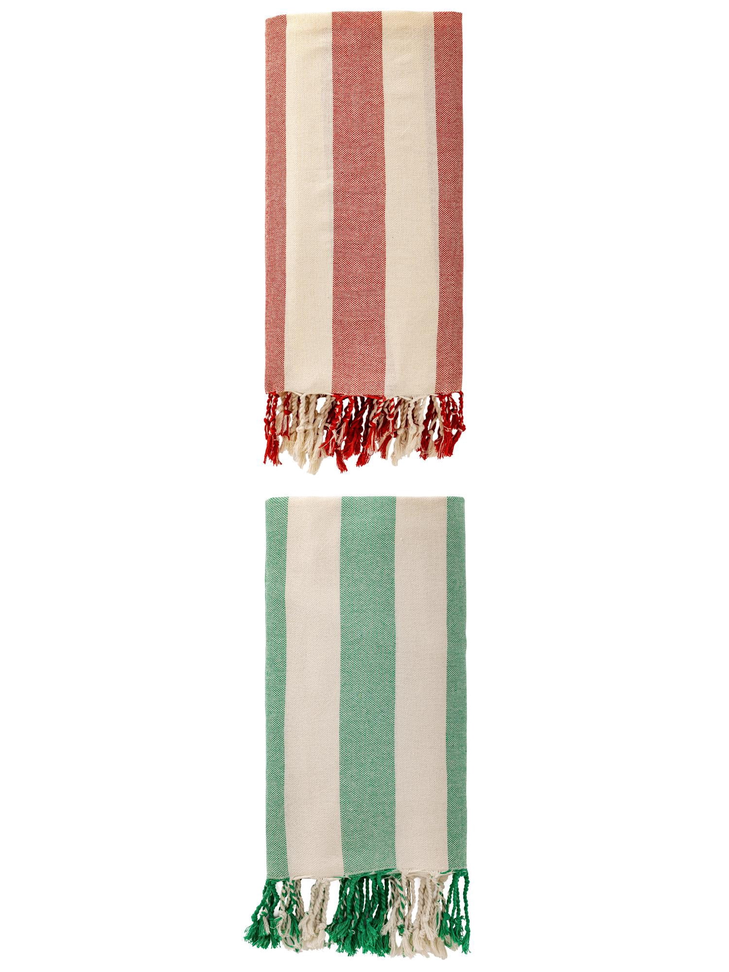 Unique Bargains Stripe Lightweight Absorbent Beach Towel 2 Pack Green/Red 71"x40"
