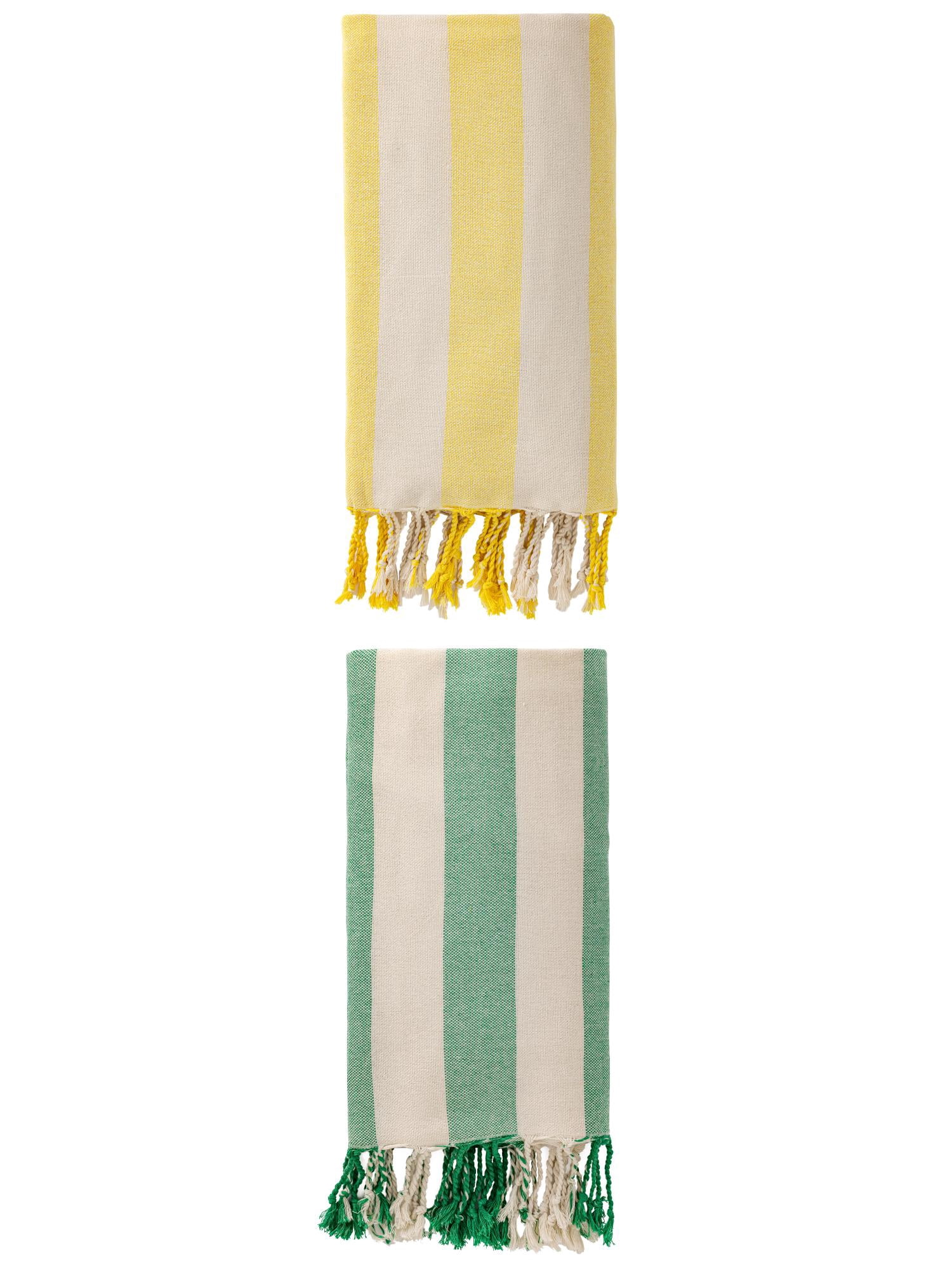 Unique Bargains Stripe Lightweight Absorbent Beach Towel 2 Pack Green/Yellow 71"x40"