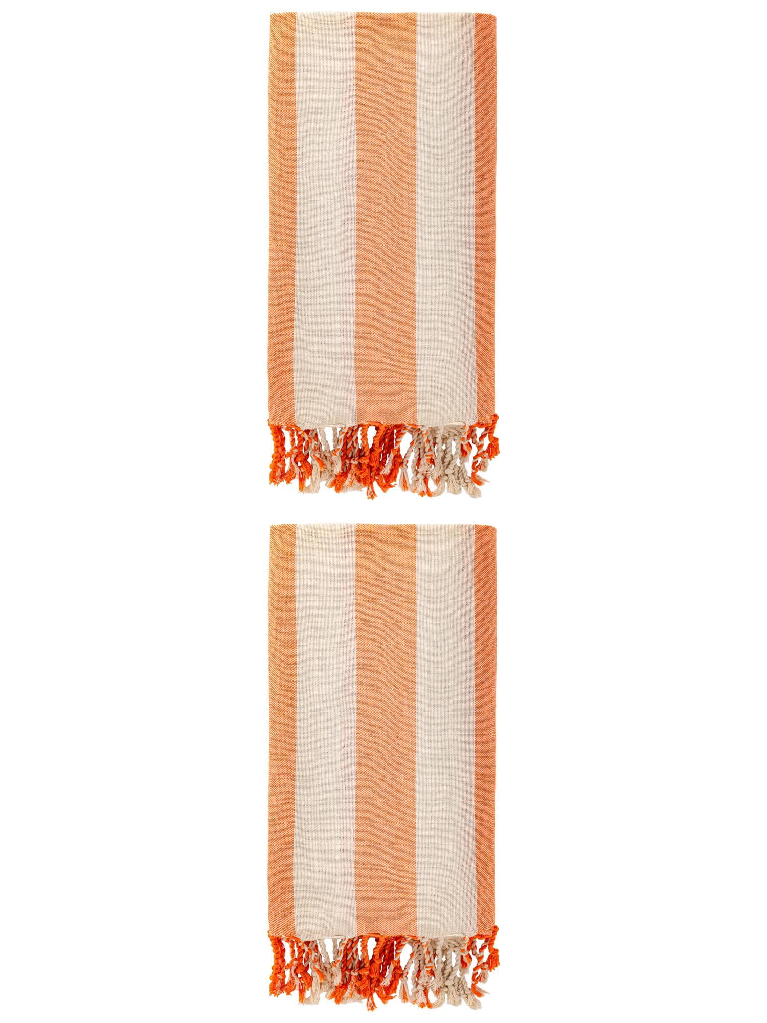 Unique Bargains Stripe Lightweight Absorbent Beach Towel 2 Pack Orange 71"x40"