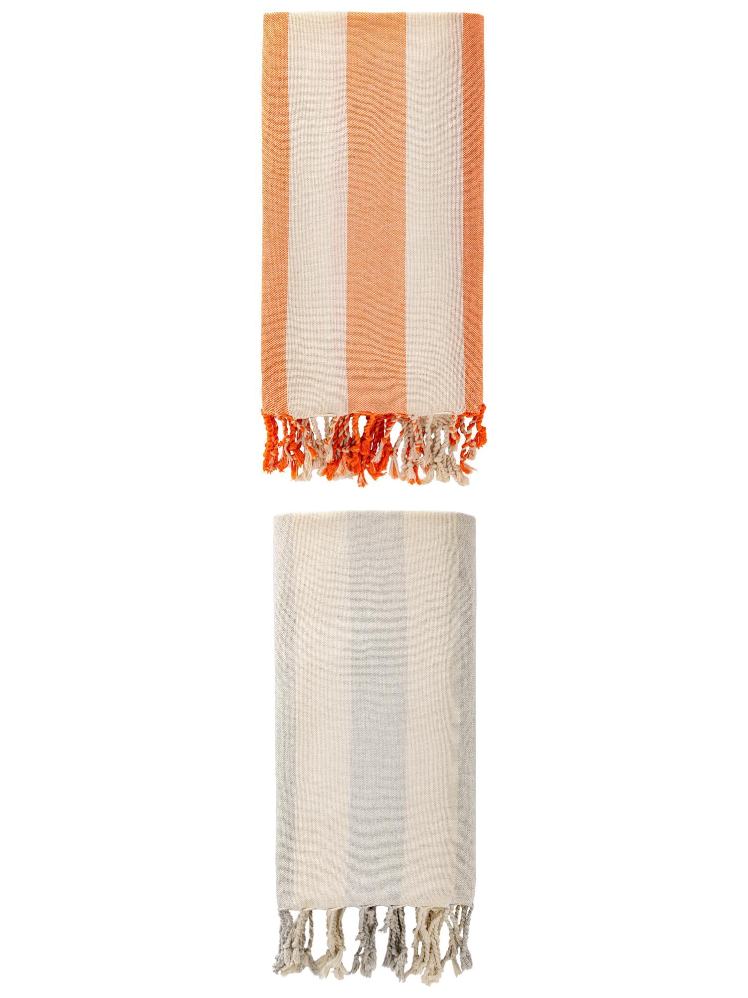 Unique Bargains Stripe Lightweight Absorbent Beach Towel 2 Pack Orange/Grey 71"x40"
