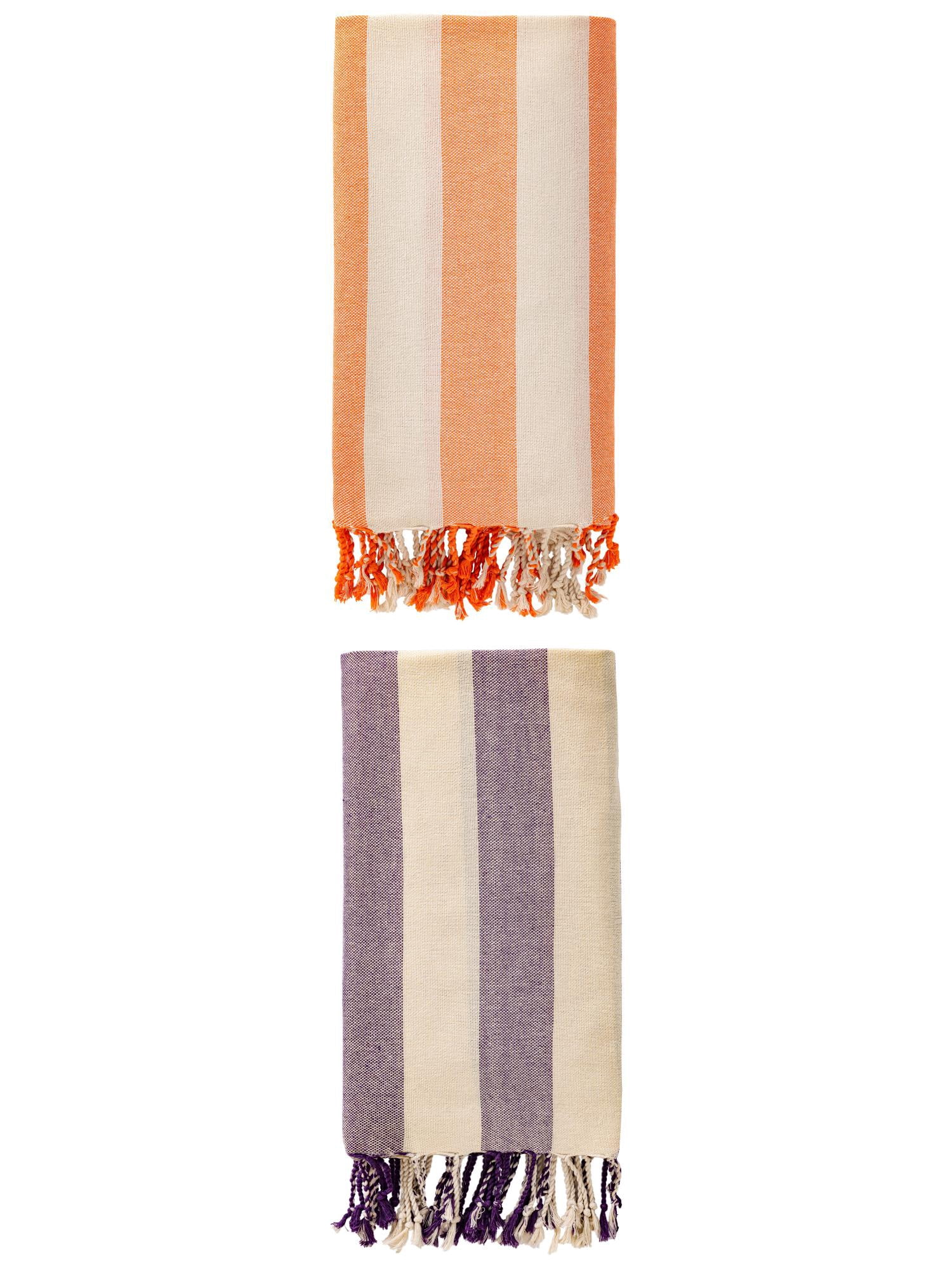 Unique Bargains Stripe Lightweight Absorbent Beach Towel 2 Pack Orange/Purple 71"x40"