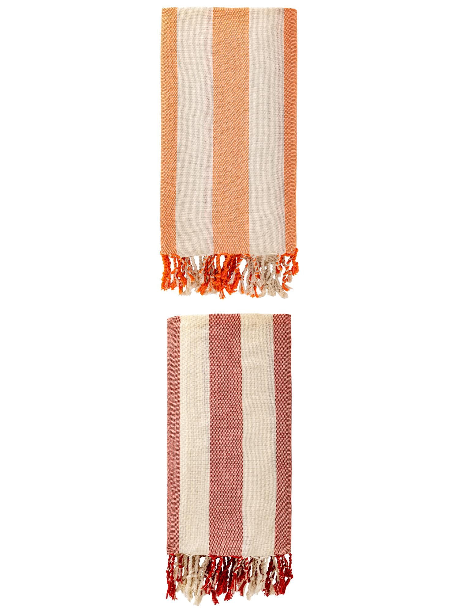 Unique Bargains Stripe Lightweight Absorbent Beach Towel 2 Pack Orange/Red 71"x40"