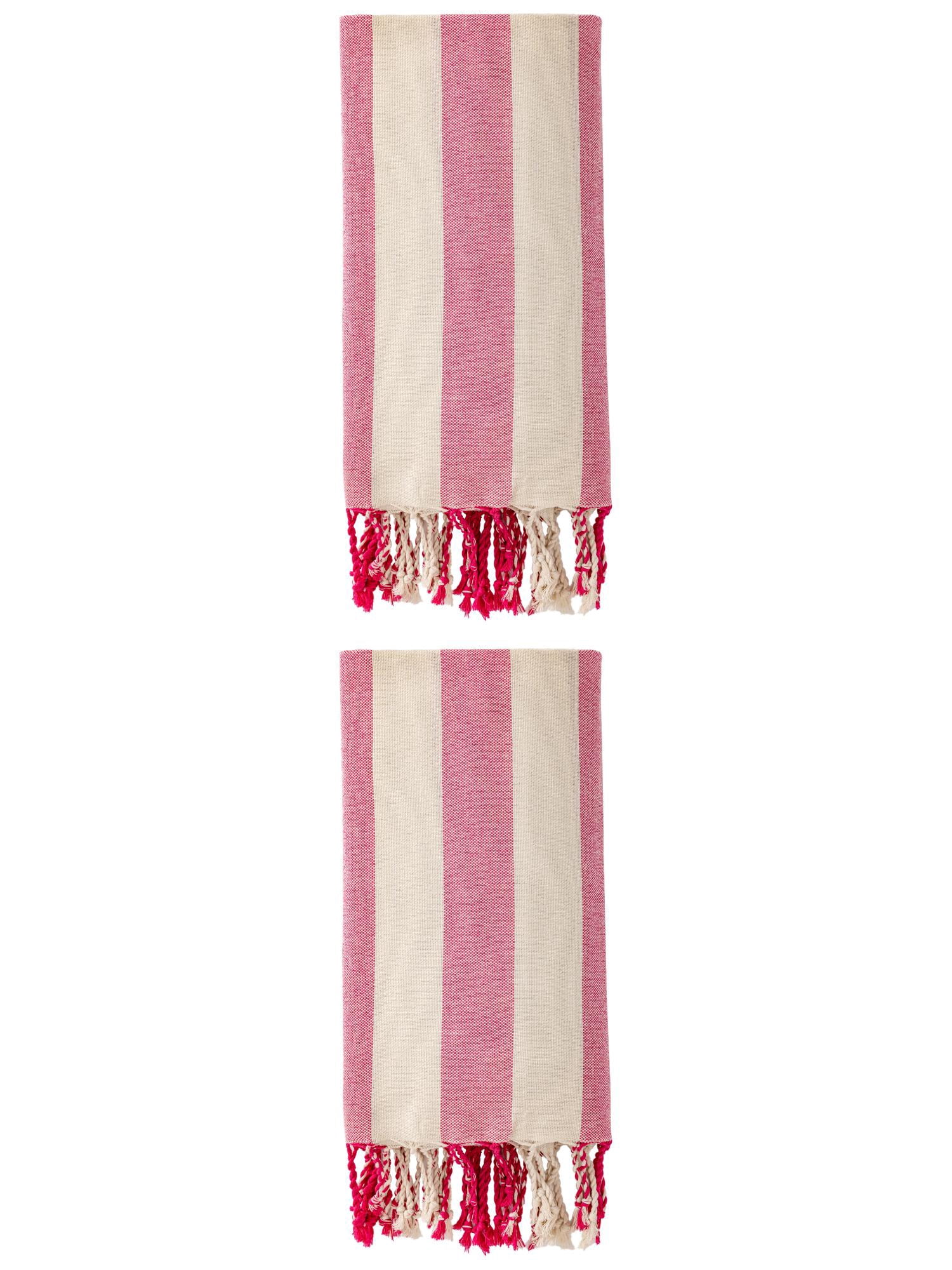 Unique Bargains Stripe Lightweight Absorbent Beach Towel 2 Pack Rose Red 71"x40"