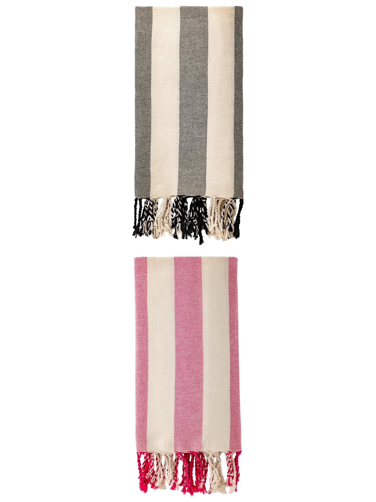 Unique Bargains Stripe Lightweight Absorbent Beach Towel 2 Pack Rose Red/Black 71"x40"